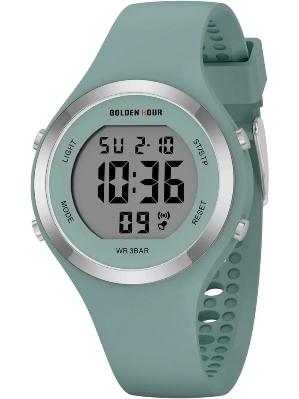 Women's Dark Green Waterproof Sport Digital Chronograph Silicone Strap Watches